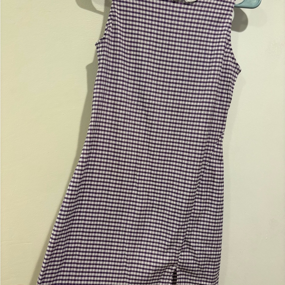 HALARA Purple and White Gingham Dress